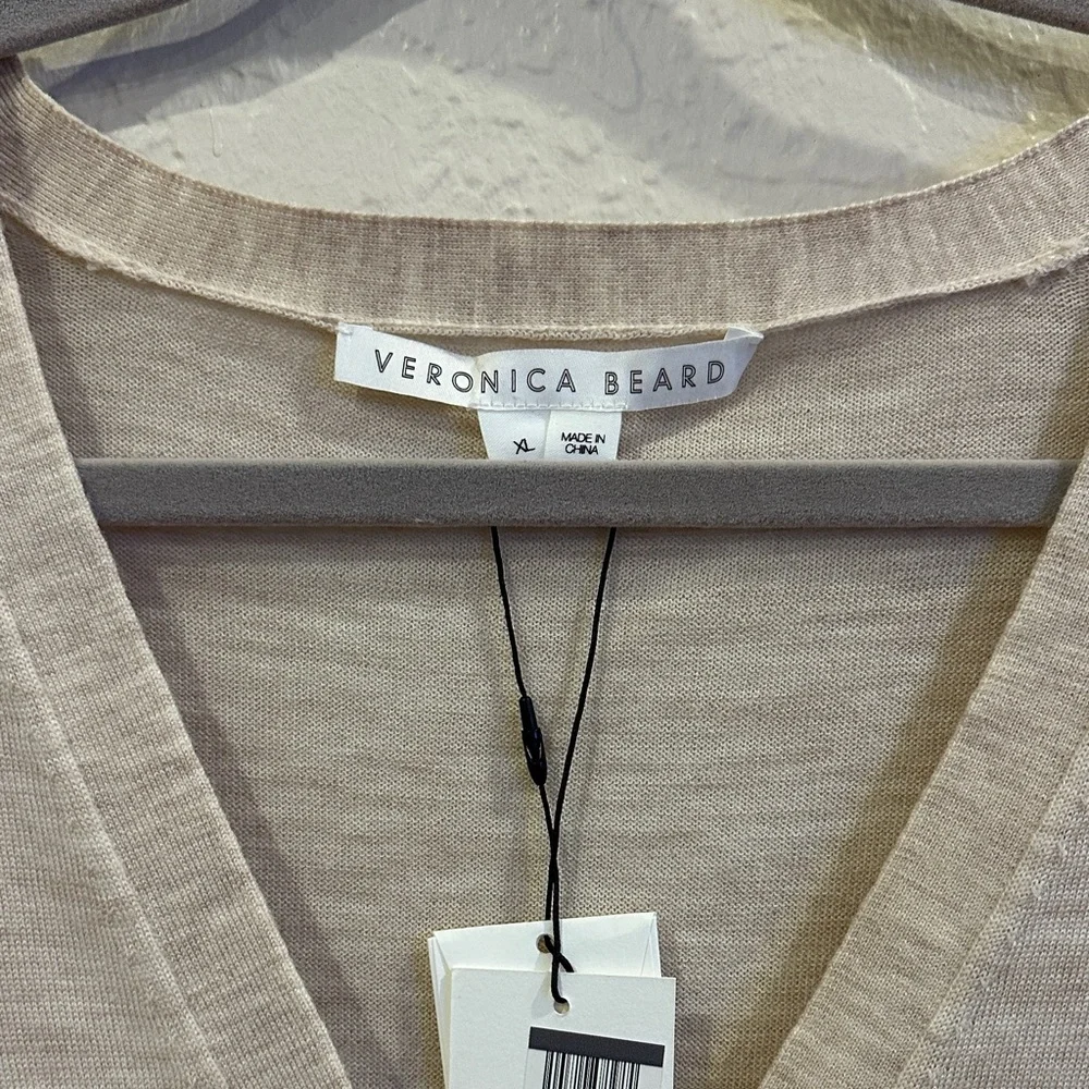 Veronica Beard Inez Henley V-Neck Beige Sweater BNWT XL - Picture 2 of 3